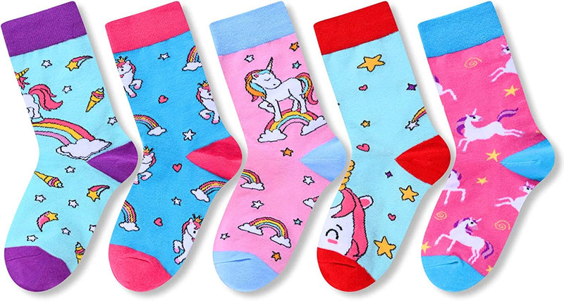 Animal Socks Pack for Girls - Llama Gifts Unicorn Gifts Corgi Socks Chicken Socks Kids 5 pairs for 7-9 Years Old