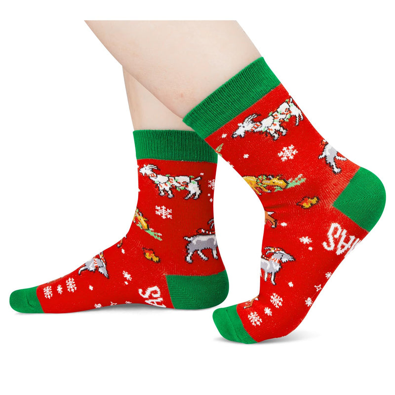 Christmas Gifts for Kids - Red Christmas Stockings Secret Santa Socks Xmas Stocking Stuffers Goat Gifts Boys Girls