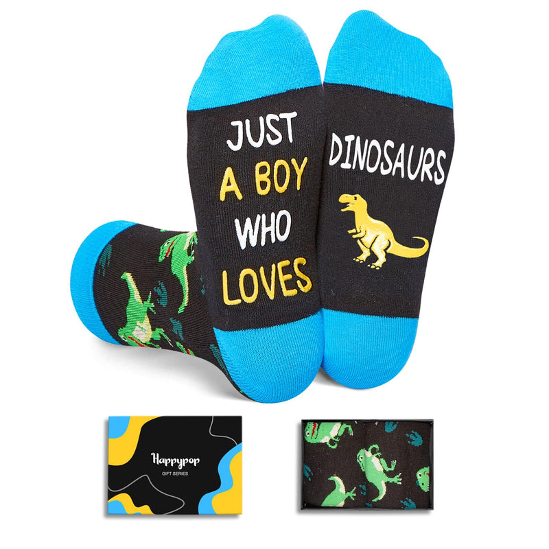 HAPPYPOP Crazy Dino Dinosaur Socks for Kids - Dinosaur Gifts for Boys, Novelty Funny Kids Socks 7-10 Years