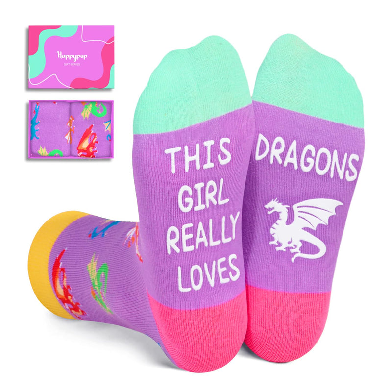 Crazy Dragon Gifts for Girls Kids - Silly Kids Girls Socks Dragon Girl Socks Dragon Stuff, Kids Socks for Girls 10-12 Years Old