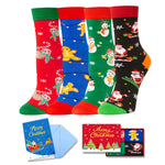 Christmas Gifts Stocking Socks for Kids - Xmas Stocking Stuffers for Boys Girls 4 Pack with Greeting Card