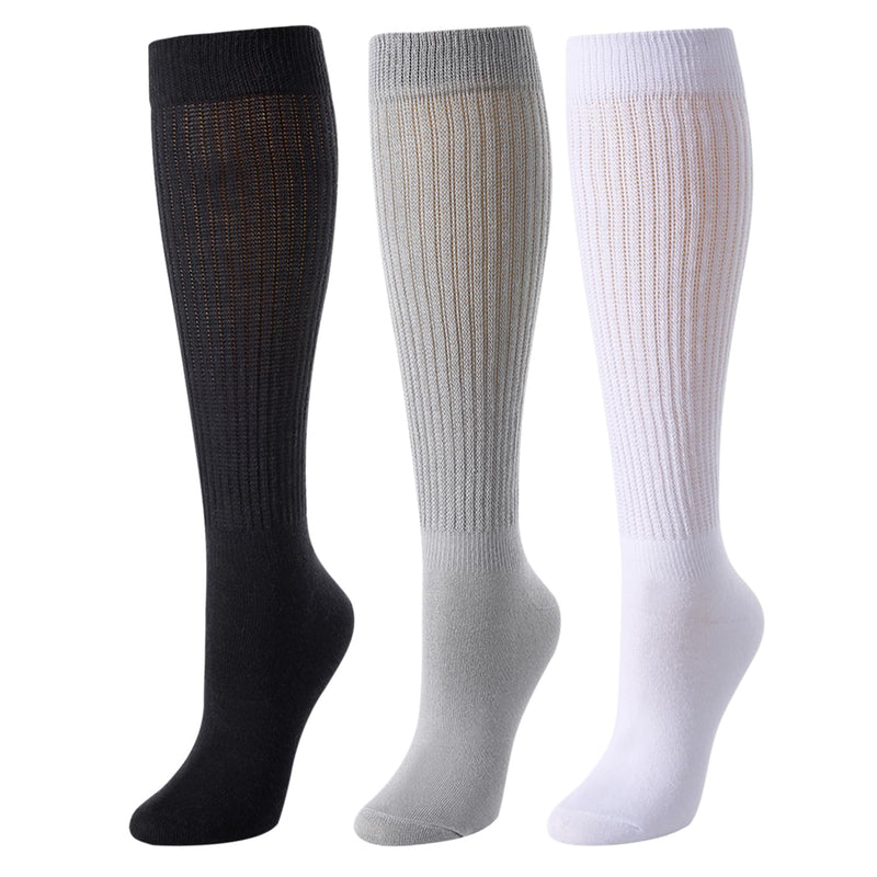 Slouch Socks for Women Girls - Scrunch Socks for Women Pack, Long High Tube High Socks White Black Grey 3 Pairs