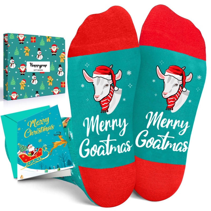 Christmas Gifts for Kids - Green Christmas Stockings Secret Santa Socks Xmas Stocking Stuffers for Goat Lovers 10-12 Years Old