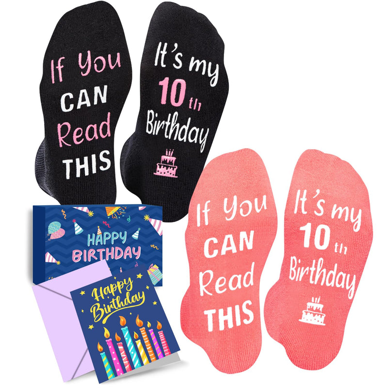 10 Year Old Birthday Socks Ideas - Gifts for Ten Year Olds in Gift Box, Presents for 10 Year Old Tween Girls Boys 2 Pack with Greeting Card