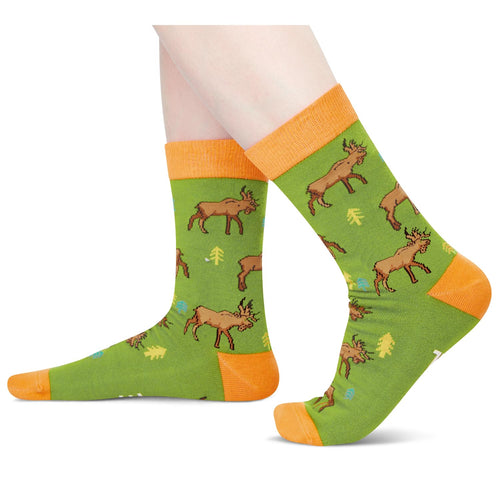 HAPPYPOP Funny Moose Gifts for Men - Moose Lover Gifts for Women, Novelty Moose Socks Crazy Silly Fun Socks for Teens