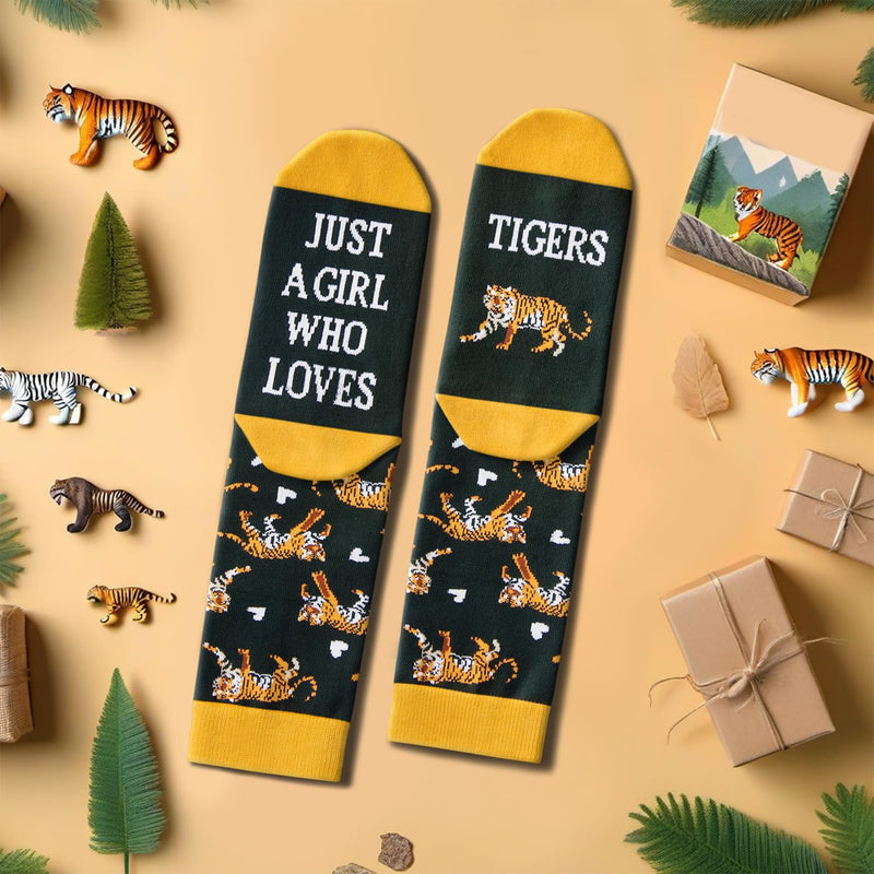 HAPPYPOP Tiger Gift Ideas for Women Girls - Funny Tiger Socks, Tiger Stuff Christmas Stocking Stuffers for Teens, Animal Socks