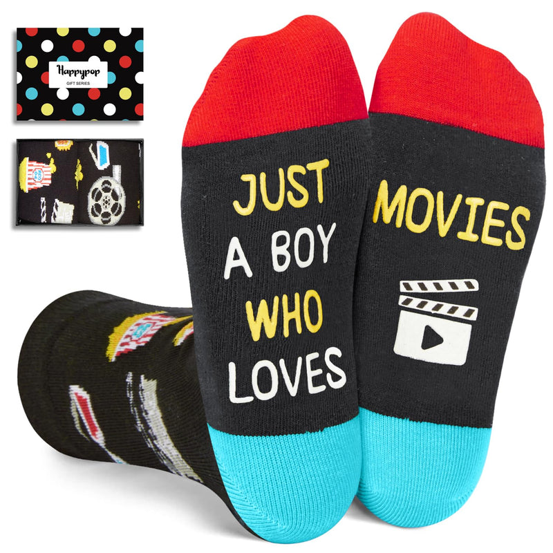 HAPPYPOP Movie Gifts for Movie Lovers Boys - Movie Themed Gifts, Movie Buff Gifts, Movie Socks Popcorn Socks, Movie Night Gifts Bpys