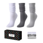 Slouch Socks for Women Girls - Scrunch Socks for Women Pack, Long High Tube High Socks White Grey 3 Pairs