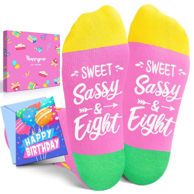 HAPPYPOP 8th Birthday Gifts for Girls - Socks for Kids Age 8, Gift Ideas for Eight Year Old Girls, Birthday Gift Box with Greeting Card