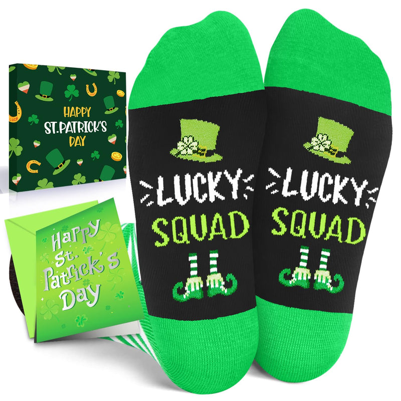 HAPPYPOP St. Patrick's Day Socks for Boy Girls - Irish Gifts, Shamrock Socks, Lucke Squad Green Socks, St Patricks Day Gifts 4-6 Year Old With Greeting Card