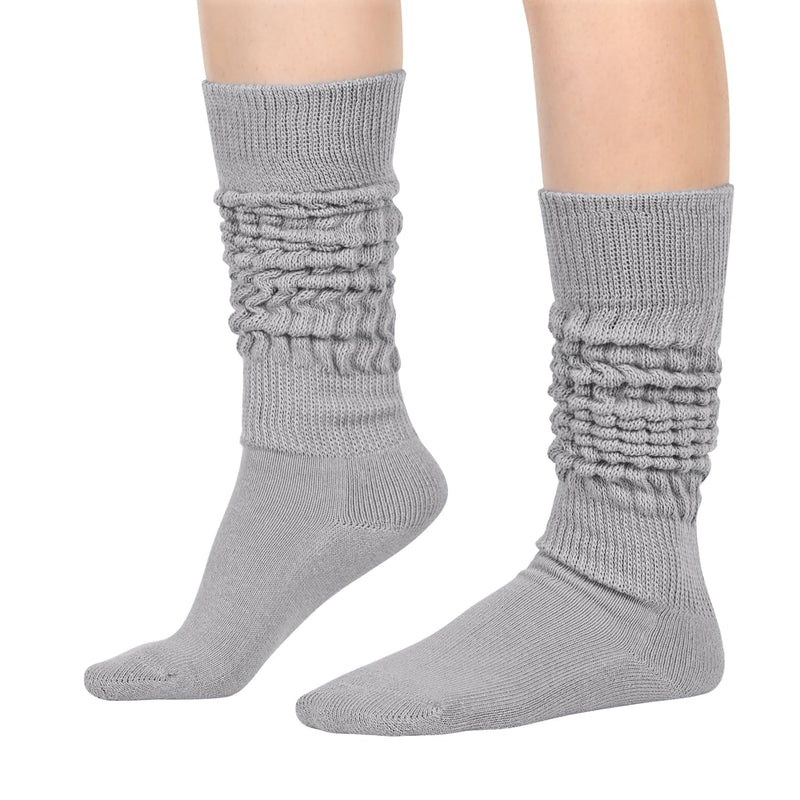 Slouch Socks for Women Girls - Scrunch Socks for Women Pack, Long High Tube High Socks White Black Grey 3 Pairs