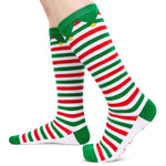 Christmas Gifts Knee High Socks for 6-9 years old Kids - Christmas Striped Knee High Elf Socks for Girls Boys