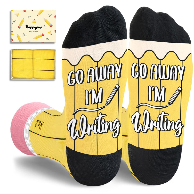 HAPPYPOP Gifts for Writers - Funny Writing Socks Author Gifts for Writes, Stocking Stuffers for Teen Boys Girls, Pencil Socks for Men Women