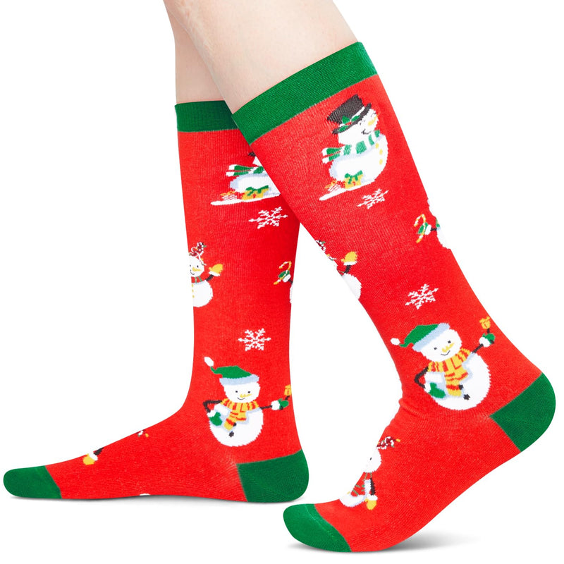 Christmas Gifts Stocking Socks for Mom - Christmas Knee High Snowman Socks Xmas Stockings for Teen Girls, Red and Green Socks