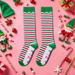 Christmas Gifts Stocking Socks for Girls - Christmas Striped Knee High Elf Socks for 10-12 Years