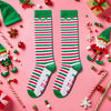 Christmas Gifts Stocking Socks for Girls - Christmas Striped Knee High Elf Socks for 2-3 Years