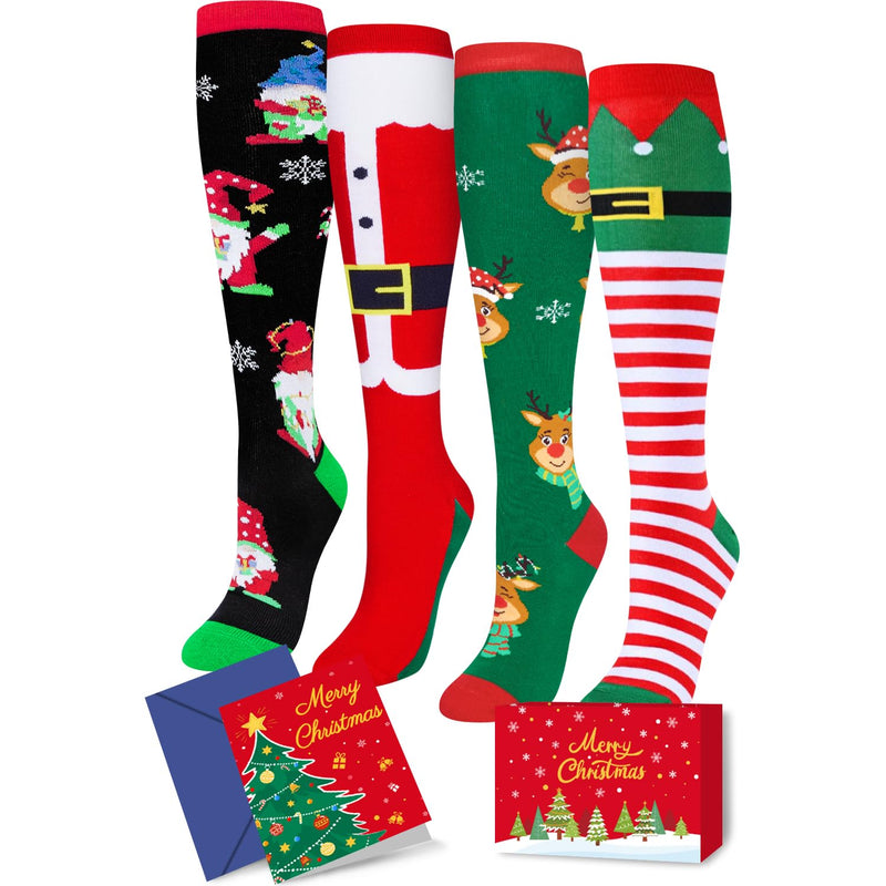 Christmas Gifts Stocking Socks for Women - Christmas Knee High Santa Gnome Socks Elf Reindeer Socks, Xmas Stocking Stuffers for Teen Girls