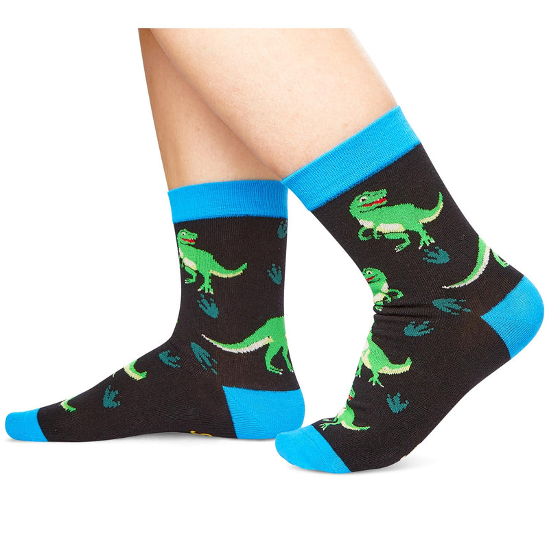 HAPPYPOP Crazy Dino Dinosaur Socks for Kids - Dinosaur Gifts for Boys, Novelty Funny Kids Socks 7-10 Years