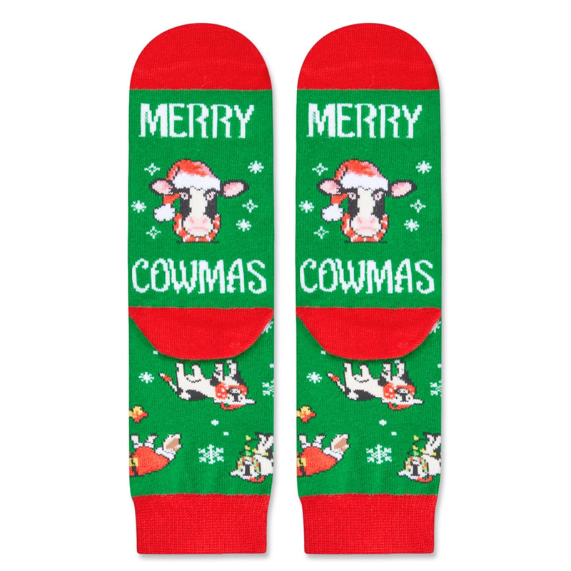 Christmas Gifts for 7-9 Years Old Kids - Green Christmas Stockings Secret Santa Socks Xmas Stocking Stuffers for Cow Lovers