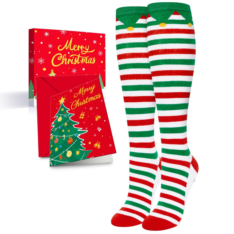 Christmas Gifts Stocking Socks for Girls - Christmas Striped Knee High Elf Socks for Teens Elf Stockings for Women Female