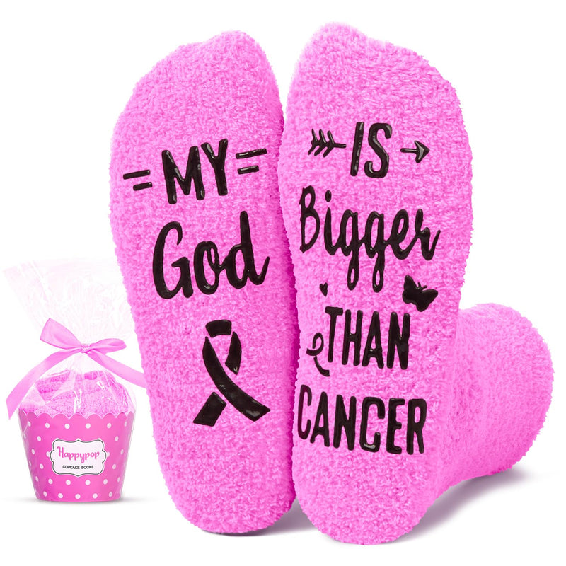 HAPPYPOP Breast Cancer Socks for Women - Chemo Survivor Comfort Gifts For Cancer Patients, Breast Cancer Awareness Socks, Inspirational Chemo Socks