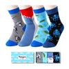 HAPPYPOP Silly Socks for Kids - Shark Gifts Adult 4 Pack, Octopus Turtle Socks for Teen Boys 4-6 Years