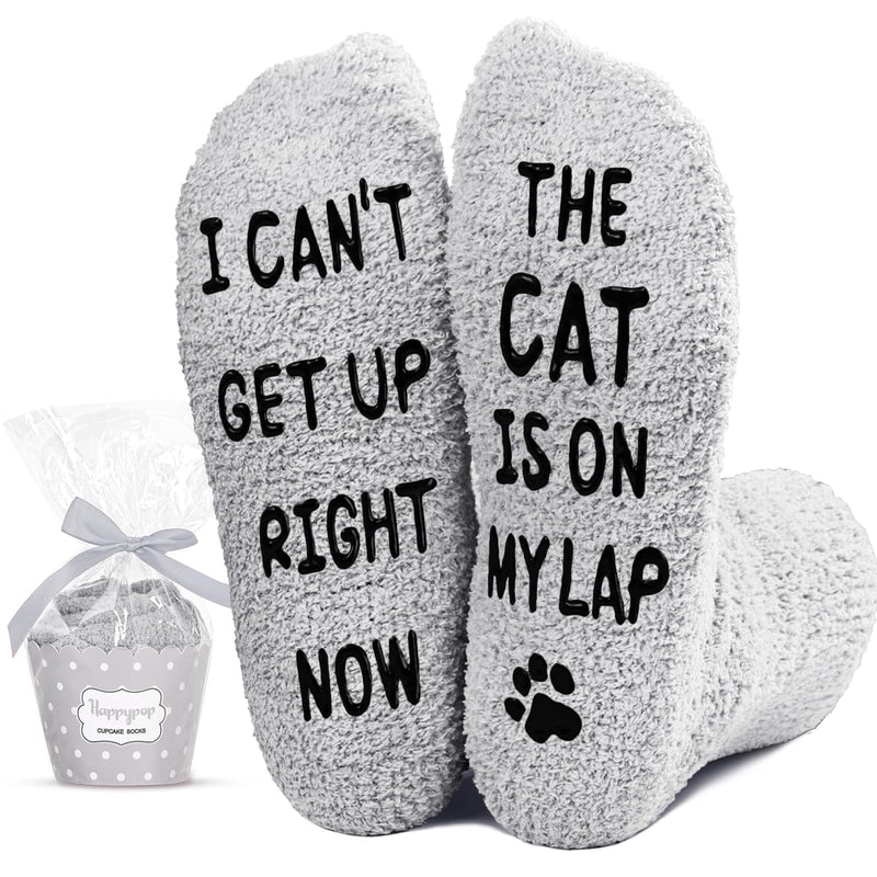 Funny Cat Lover Gifts for Women Mom, Novelty Cat Socks Silly Fun Pink Purple Fuzzy Socks Gifts for Her