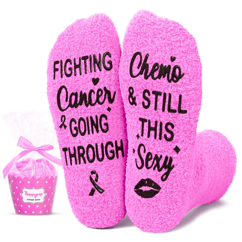 HAPPYPOP Breast Cancer Socks - Chemo Survivor Gifts For Cancer Patients, Breast Cancer Awareness Socks For Women, Inspirational Chemo Socks