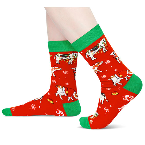 Christmas Gifts for Men Women - Red Christmas Stockings Secret Santa Socks Xmas Stocking Stuffers for Cow Lovers Cow Gifts