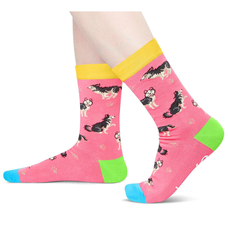 Funny Huskies Socks for Girls - Crazy Gifts Silly Fun Weird Gifts Huskies Gifts In Pink