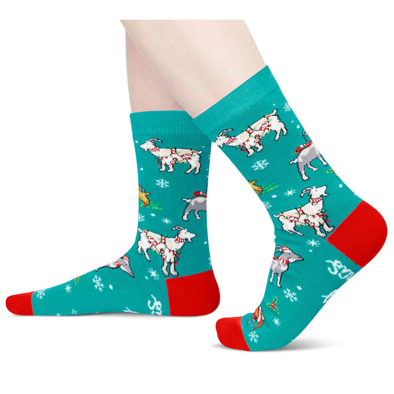 Christmas Gifts for Teens Men Women - Green Christmas Stockings Secret Santa Socks Xmas Stocking Stuffers for Goat Lovers