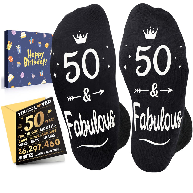 HAPPYPOP 50th Birthday Gifts for Him Her - Gift for Guys Women in Their 50s, 50 Year Old Socks for Men Women, Gifts for 50 Year old In Black