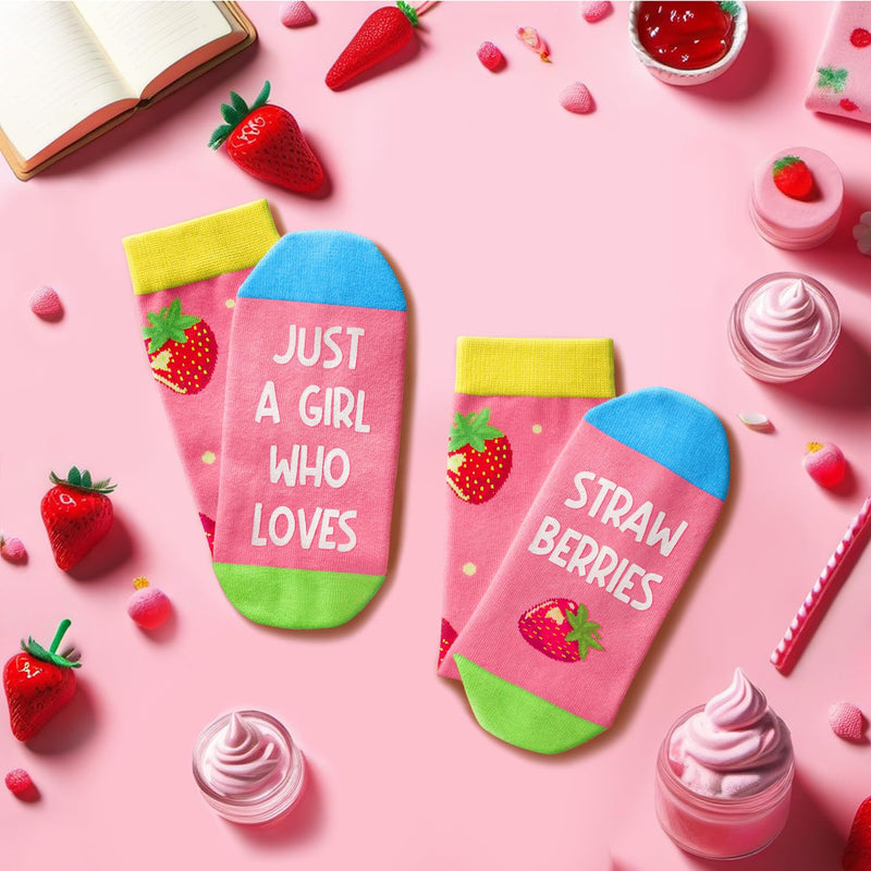 Strawberry Gifts for Women Teen Girls - Strawberry Heart Fruit Socks, Funny Mismatched Socks for Strawberry Lovers, Valentine's Day Fruit Gifts