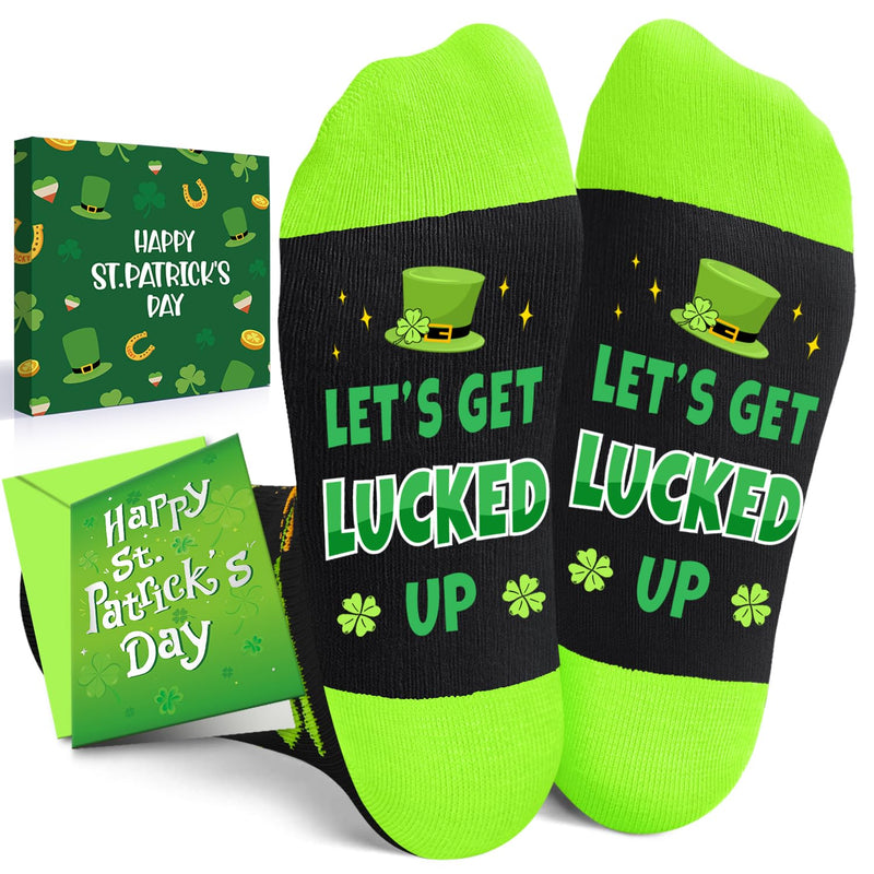 HAPPYPOP St. Patrick's Day Socks for Boy Girls - Shamrock Socks, Lucked Up Green Socks, St Patricks Day Gifts 7-9 Year Old Kid With Greeting Card