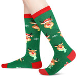 Christmas Gifts Stocking Socks for Women - Christmas Knee High Deer Socks Reindeer Stockings, Red and Green Socks for Teen Girls