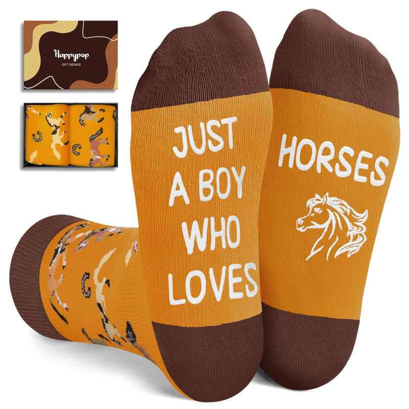 HAPPYPOP Funny Horse Gifts for Boys - Brown Horse Gifts for Horse Lovers Equestrian Gifts, Horse Socks For Kids 7-10 Years