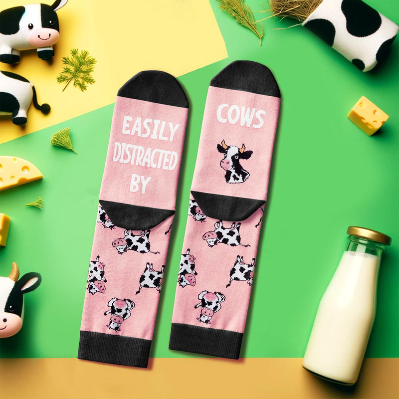 HAPPYPOP Funny Cow Socks Men Women Teens - Cow Print Stuff Novelty Cow Gifts Cow Themed Gifts for Cow Lovers Cow Stocking