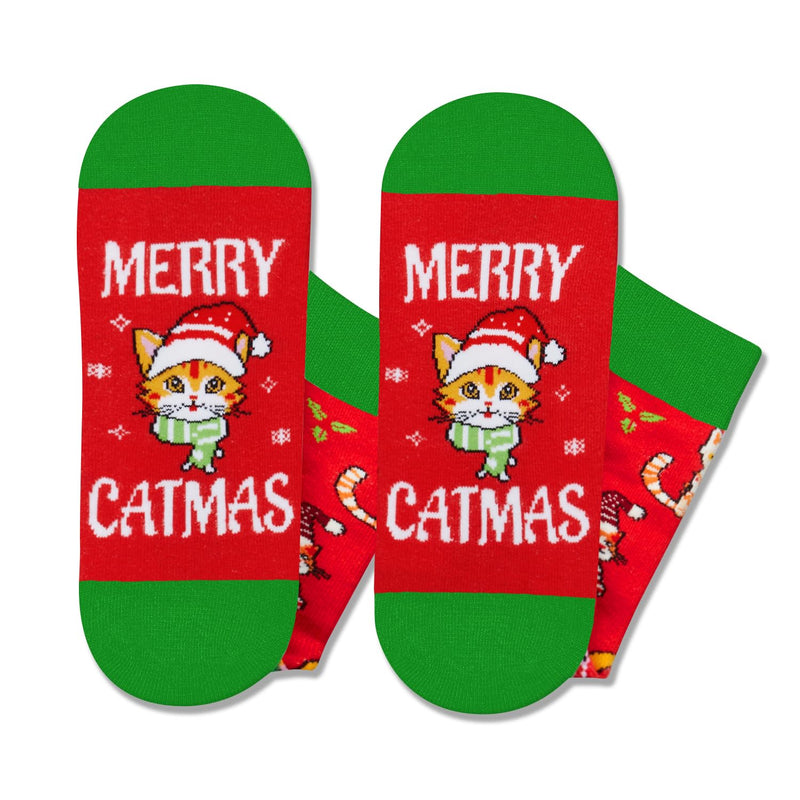 Christmas Gifts Stocking Socks for Cat Lovers - Christmas Socks for Teens Red Cat Mom Cat Dad Socks for Women Men