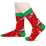 Christmas Gifts Stocking Socks for Teen Men Women - Secret Santa Socks Xmas Stocking Stuffers Greeting Card for Dad Mom Red Shark Ocean Animal