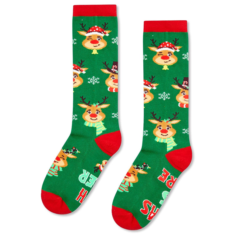 Christmas Gifts Stocking Socks for Kids - Knee High Deer Socks Reindeer Stockings for Boys Girls 4-6 Years