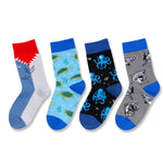 HAPPYPOP Silly Socks for Kids - Shark Gifts Adult 4 Pack, Octopus Turtle Socks for Teen Boys 4-6 Years