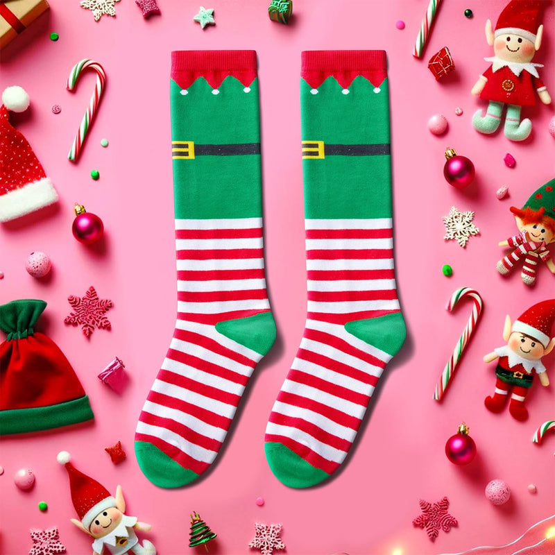 Christmas Gifts Stocking Socks For Boys Girls - Kids Knee High Christmas Socks Elf Socks