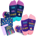 10 Year Old Birthday Gifts Ideas for Girls - Socks for Tween Girls Age 10 in Birthday Gift Box, Presents for 10 Year Old Kids 2 Pack with Greeting Card