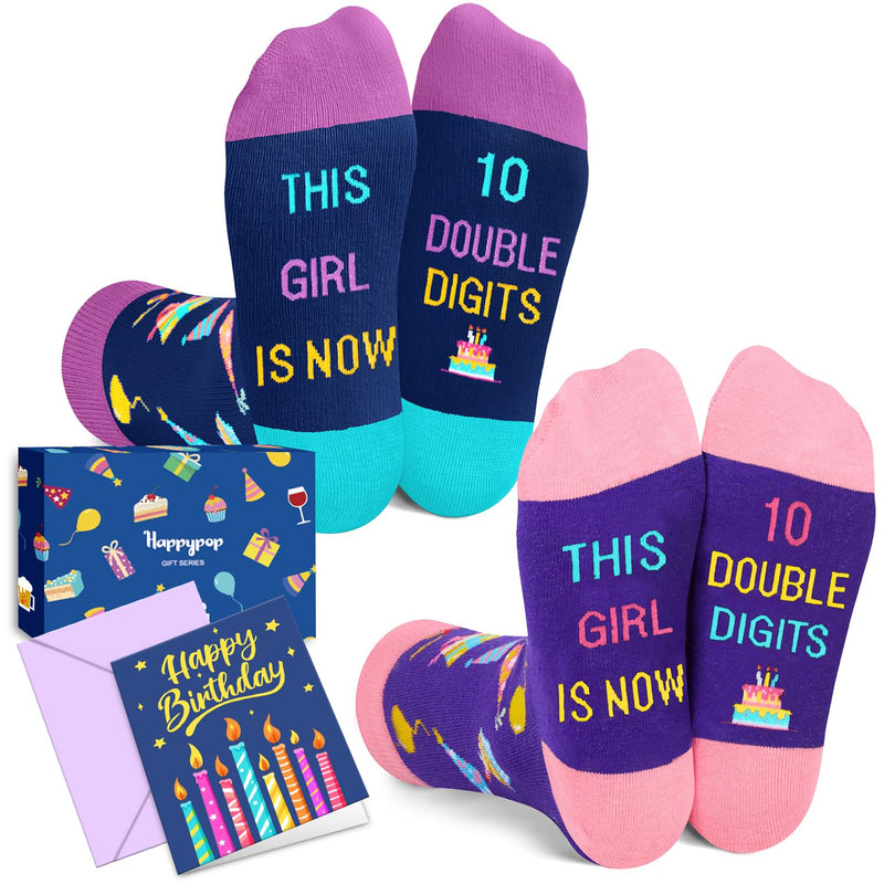 10 Year Old Birthday Gifts Ideas for Girls - Socks for Tween Girls Age 10 in Birthday Gift Box, Presents for 10 Year Old Kids 2 Pack with Greeting Card