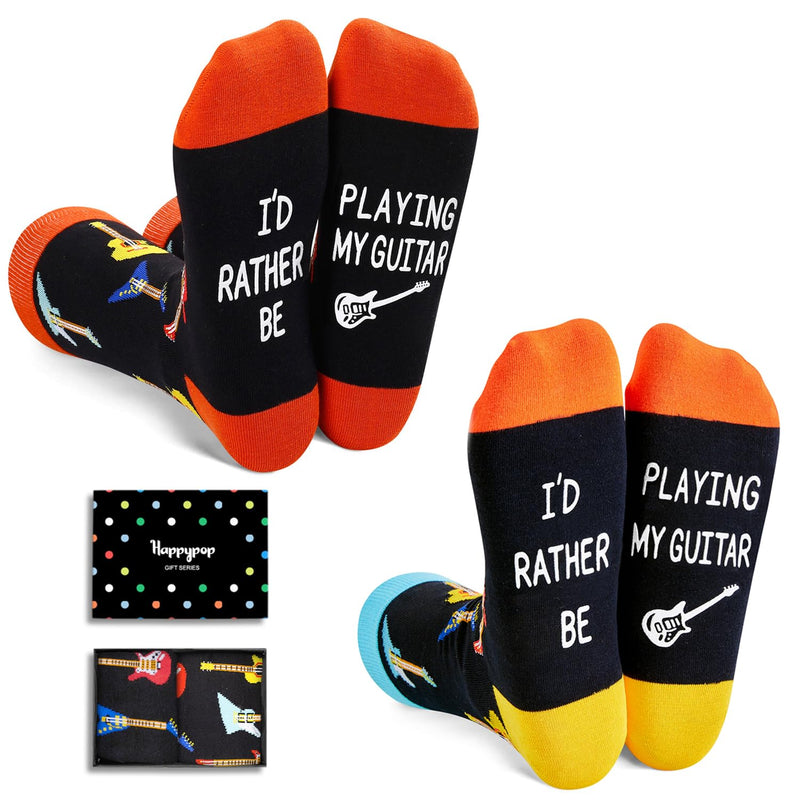 Guitar Gifts for Men Women; Funny Socks Guitar Lovers Gifts 2 Pairs, Music Gifts for Guitar Players Teachers, Heavy Metal Gifts