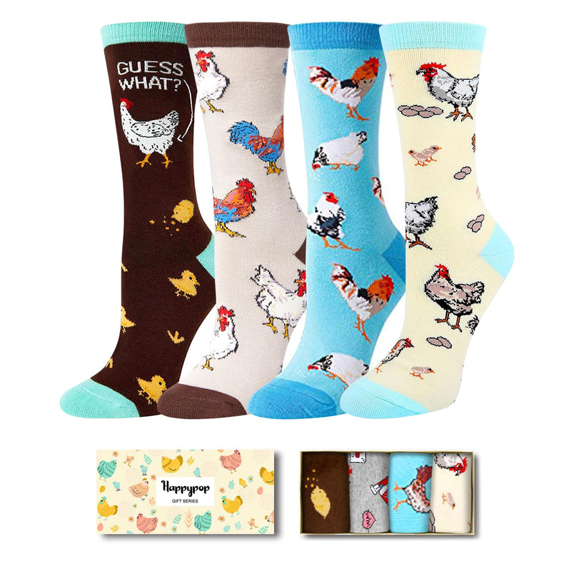 Funny Chicken Lady Gifts for Chicken Lovers - Rooster Socks Novelty Chicken Socks Rooster Henny Socks 4 Pack