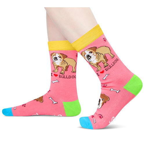 Funny Bulldogs Socks for Girls - Crazy Bulldogs Gifts Silly Fun Weird Gifts In Pink