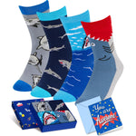 HAPPYPOP Silly Shark Socks for Kids - Crazy Boys Birthday Shark Gifts, Greeting Card Socks Kids 7-9 Years