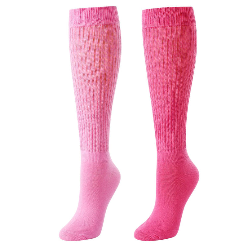 Slouch Socks for Women Girls - Scrunch Socks for Women Pack, Long High Tube High Socks Pink Hot Pink 2 Pairs