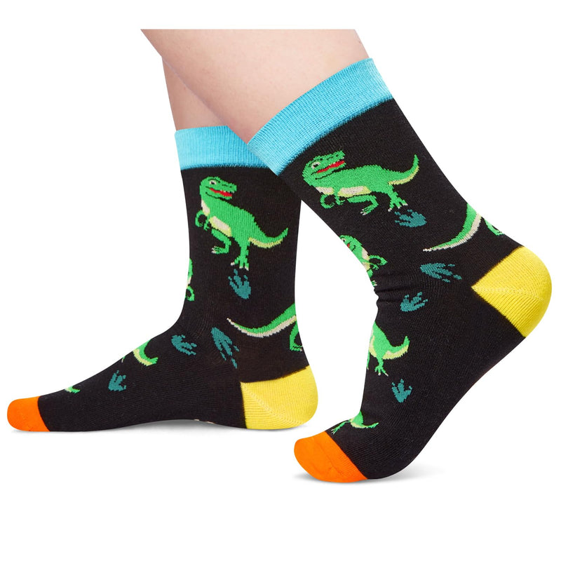 HAPPYPOP Crazy Dino Socks Dinosaur Gifts for Boys - Dinosaur Socks for Kids Novelty Funny Kids Socks 7-10 Years